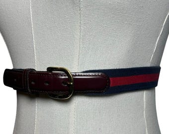 VTG Surcingle Stretch Belt Navy Red Rozmiar 40 Solid Brass Americana Preppy