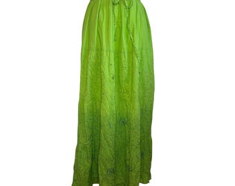 Green Ombre Broomstick L Maxi Skirt Sequin Embroidered Y2K Boho Fairy Grunge Cottage