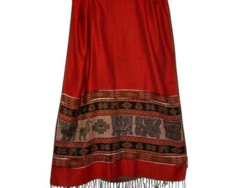 VTG 80s Peruvian Inca Woven Alpaca Llama Pattern Fringe Shawl Scarf Wrap