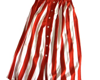 Vintage Liz Claiborne Striped Pleated Midi Skirt | 90s Nautical Preppy Style XS