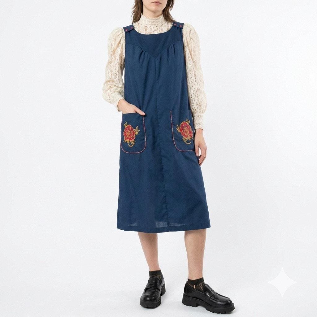 Navy Blue Pinafore Dress - Etsy