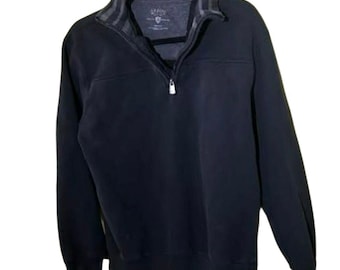 Vintage Arrow Mens Quarter Zip Pullover Black Striped Collar Y2K Sweater Medium