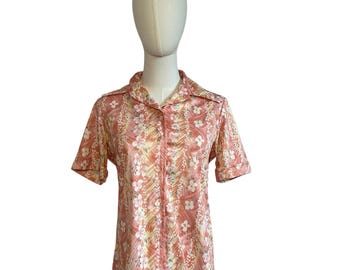 VTG 70s Sodi S Peach Floral Miami Florida Top Boho Retro Casual Indie Cottage