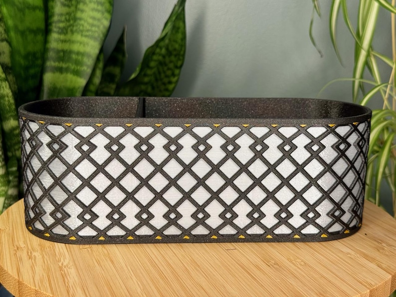 Desk Organizer - Black With Shiny Enamel Silver and Bronze Accents