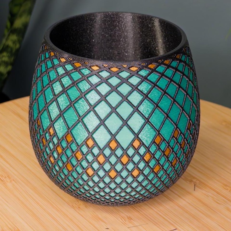 Indoor Planter: Enamel Green Lattice Planter With Bronze Accents