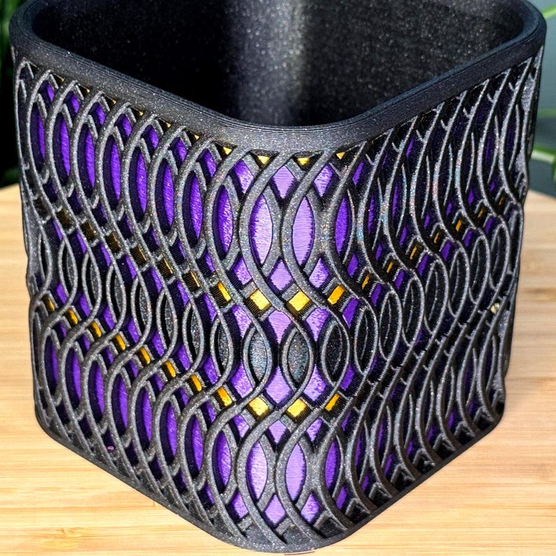 Indoor Planter – Black With Shiny Enamel Purple and Bronze Accents - Modern Succulent Pot