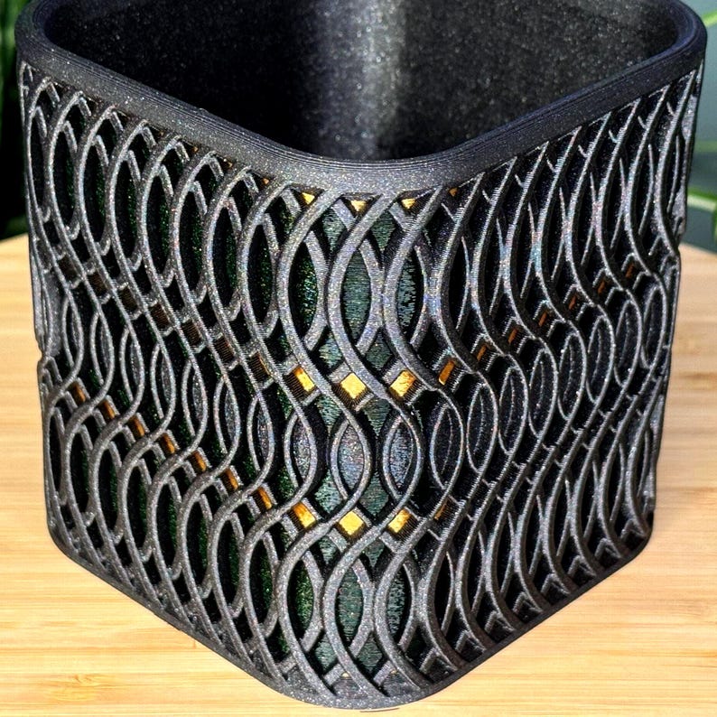 Indoor Planter – Black With Dark Gem-like Green and Bronze Accents - Modern Succulent Pot