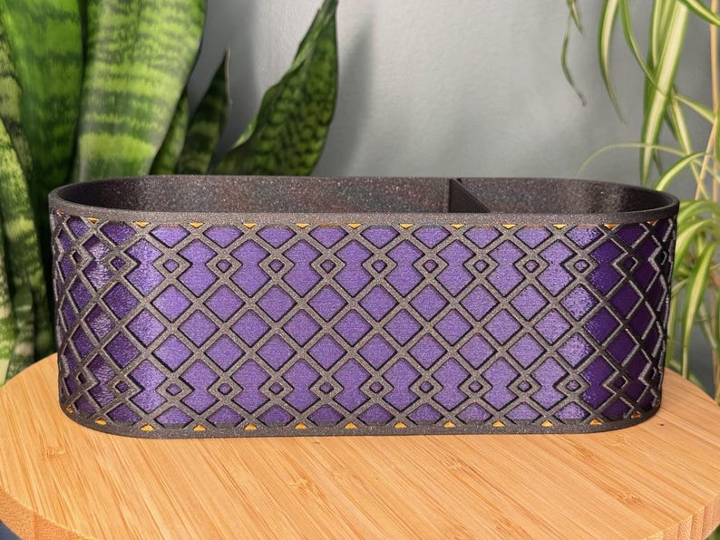 Desk Organizer - Black With Dark Gem-like Purple and Bronze Accents