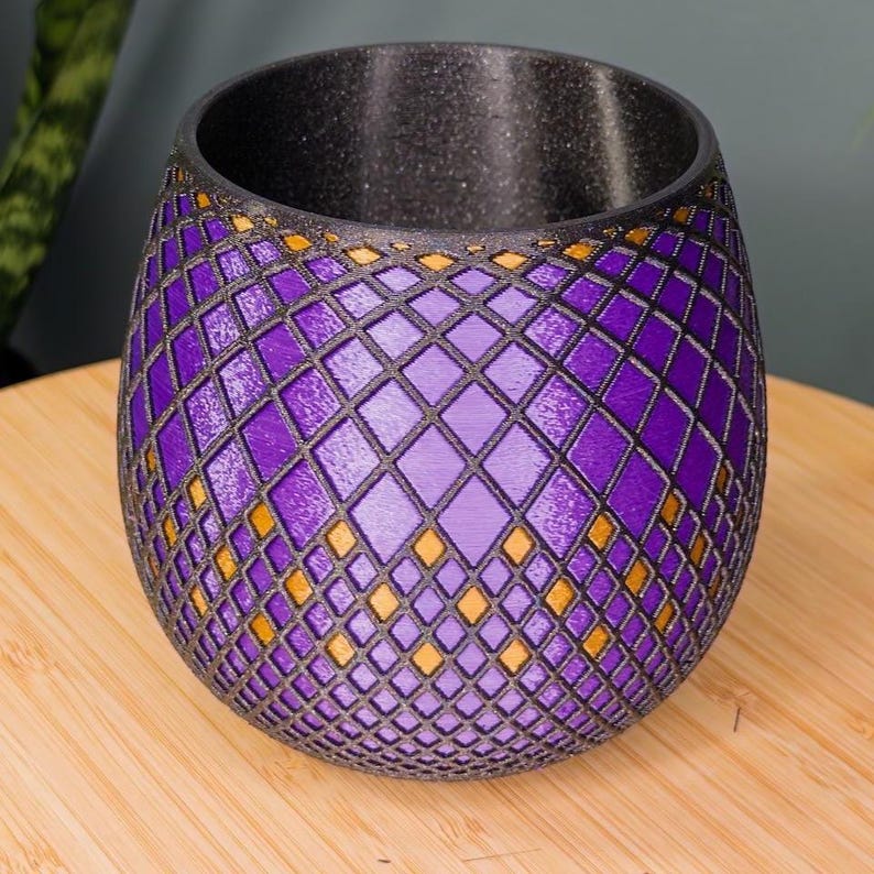 Indoor Planter: Enamel Purple Lattice With Bronze Accents