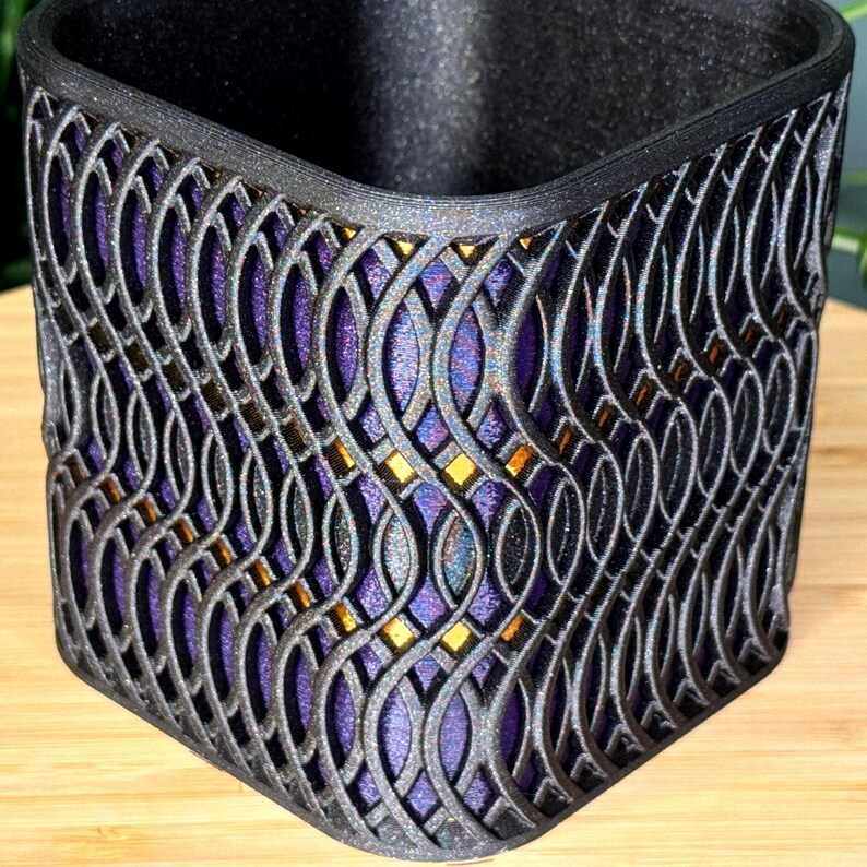 Indoor Planter – Black With Dark Gem-like Purple and Bronze Accents - Modern Succulent Pot