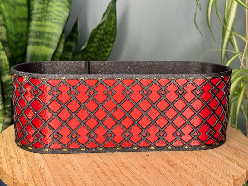 Desk Organizer - Black With Shiny Enamel Red and Bronze Accents