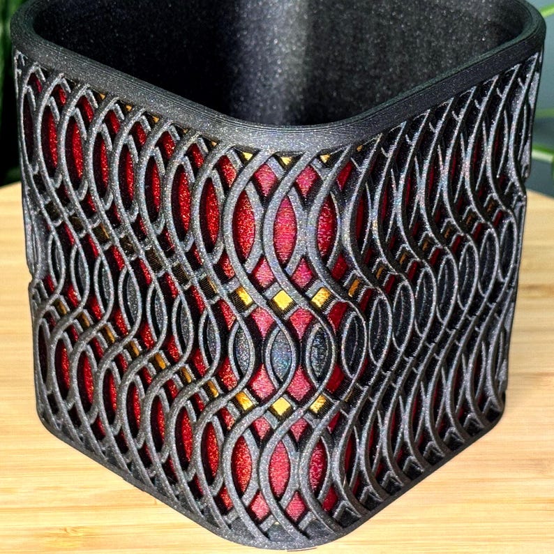 Indoor Planter – Black With Dark Gem-like Red and Bronze Accents - Modern Succulent Pot