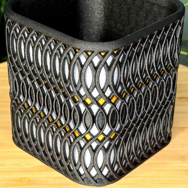 Indoor Planter – Black With Shiny Enamel Silver and Bronze Accents - Modern Succulent Pot