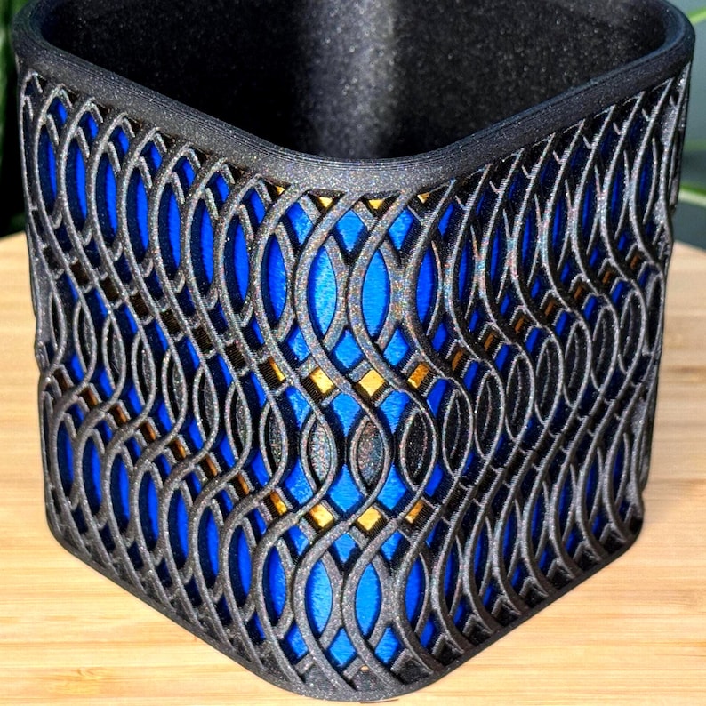 Indoor Planter – Black With Shiny Enamel Blue and Bronze Accents - Modern Succulent Pot
