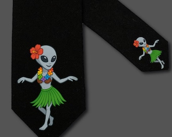 Alien Hula Girl Skinny Tie - Linen - Quasar Law - Unofficial Dungeon Crawler Carl