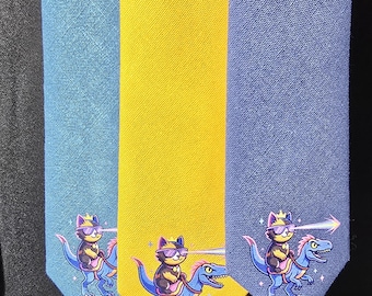 Linen Skinny Tie - Princess Donut & Mongo - Unofficial Dungeon Crawler Carl Merch - DTF