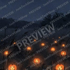Spookachtige Halloween Jack-o'-lantern telefoonachtergrond, esthetische pompoenveld vergrendelscherm, donkere herfst digitale achtergrond