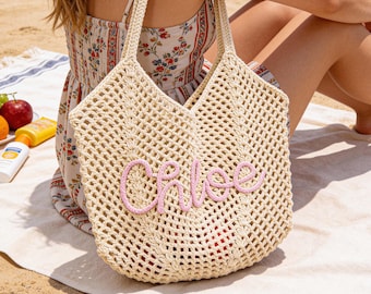 Sacs fourre-tout de plage personnalisés, sacs de plage au crochet, sacs cadeaux de demoiselle d'honneur, sac de plage de voyage, cadeau de mariage, cadeau voyage EVJF pour elle