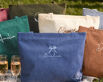 Personalized Embroidered Corduroy Tote,Corduroy Shoulder Bag,Bridesmaid Gift,Name Tote Bag, Everyday Essential & Weekender,Gift for her