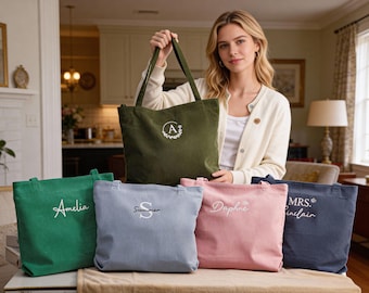 Personalized Corduroy Tote Bag,Embroidered Large Capacity Tote, Bridesmaid Gifts,Custom Name Tote Bag ,Traveling Monogram Bag,Gift for her