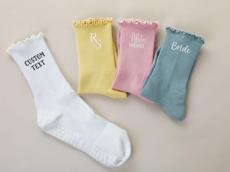 Custom Ruffle Yoga Socks, Embroidered Pilates Socks, Non-slip Trainer socks, Fitness Gift, Gift for Her image 4