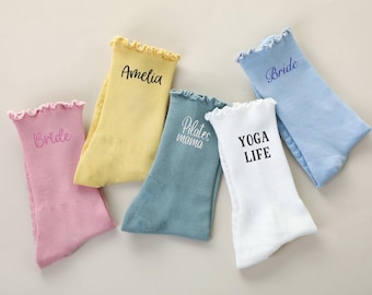 Personalized Embroidered Yoga Socks,Pilates Socks,Cute Ruffle Yoga Socks,Non-slip Trainer socks，Fitness Gift,Gift for Her