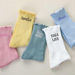 Custom Ruffle Yoga Socks, Embroidered Pilates Socks, Non-slip Trainer socks, Fitness Gift, Gift for Her image 2