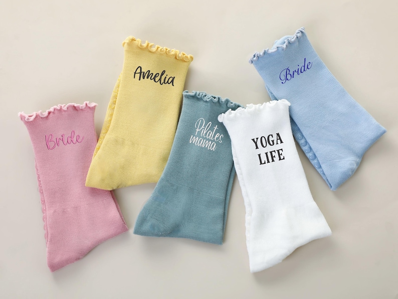 Custom Ruffle Yoga Socks, Embroidered Pilates Socks, Non-slip Trainer socks, Fitness Gift, Gift for Her image 2