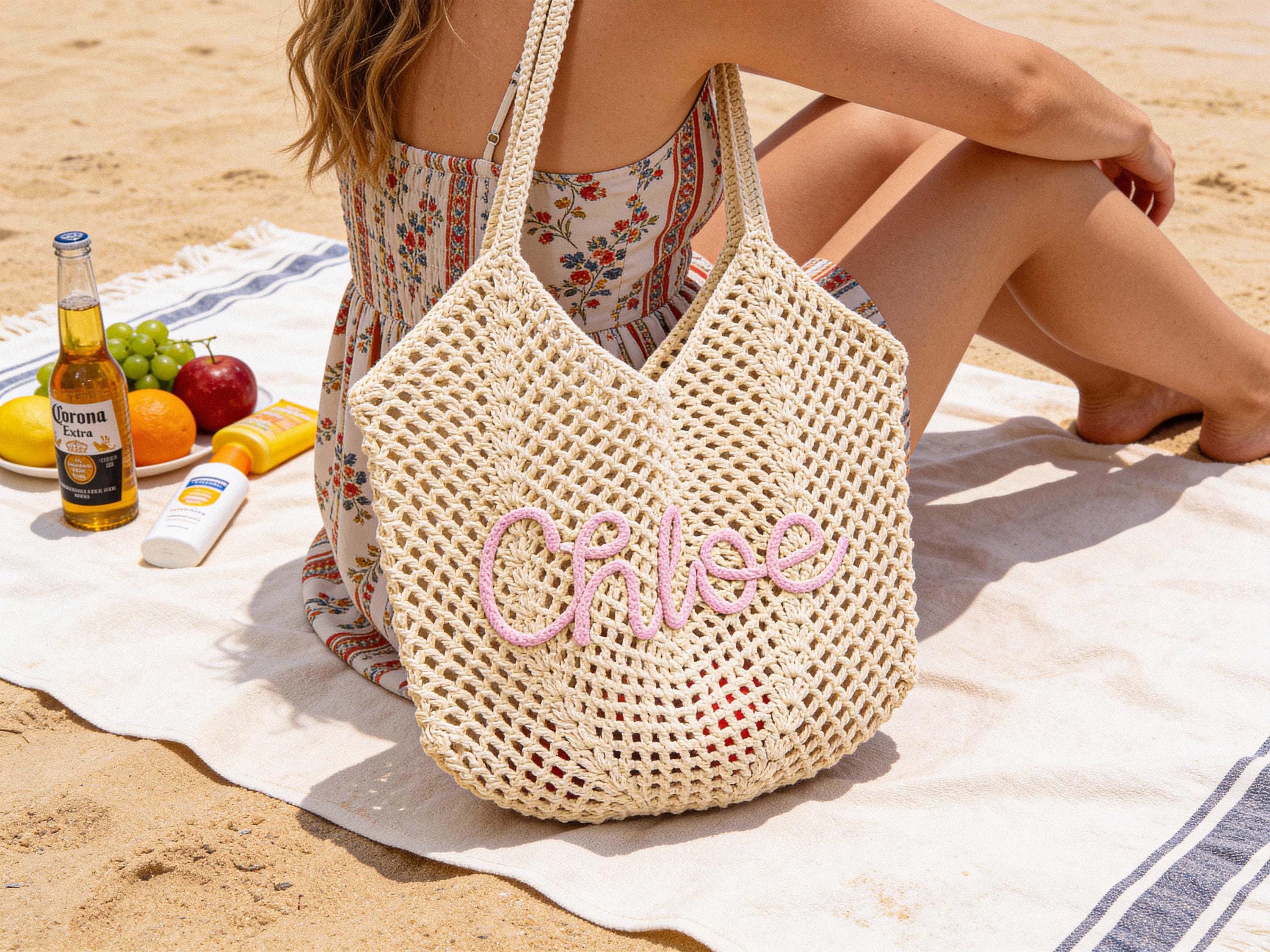 Borsa Da Spiaggia In Poliestere E Paglia Con Chiusura Zip - Capiente E Alla Moda