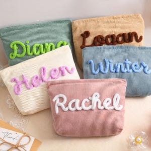 Personalized Corduroy Makeup Bag,Custom Corduroy Zipper Pouch,Bridesmaid Gift bag,Wedding favor gift,Travel Toiletry Bag,Gift for Her
