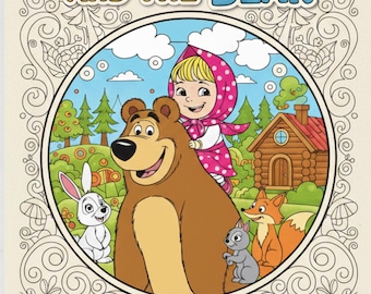 Masha and The Bear Coloring Book for Kids, Toddler Birthday Gift, Printable Digital Download