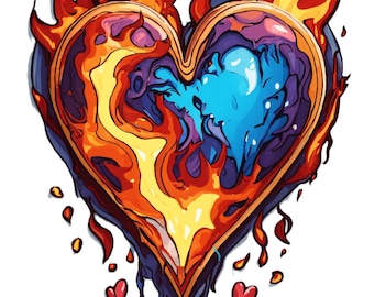 Fiery Heart Stickers – Artistic Flame & Anatomical Heart Designs, Emotional Expression Waterproof Decals
