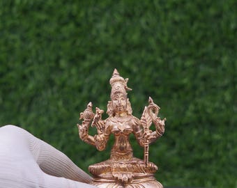 Kamatchi Amman Idol / Estatua de bronce Panchaloha hecha a mano de 9,5 cm / Diosa Kamakshi Murti para la protección, la prosperidad y la decoración espiritual