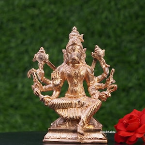 Varahi Amman Idol | 11cm Handmade Panchaloga Bronze statue | Seated Goddess with 8 Hands | Divine Shakti Statue for Pooja & Spiritual Decor