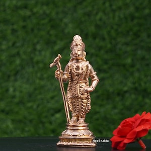 Palani Murugan Raja Alangaram Idol | 10cm Handmade Bronze Panchaloga Statue | Lord Murugan for Pooja, Spiritual Decor and Home Temple