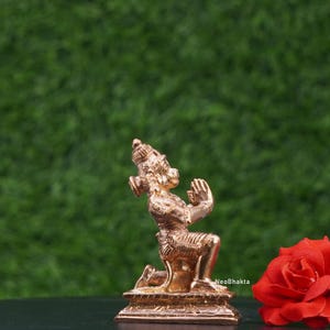 Handmade Hanuman Idol Bowing in Prayer Posture | 7cm Panchaloga Bronze Hindu God Statue | Devotee of Lord Rama for Pooja and Home Temple