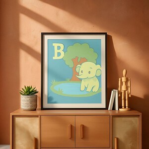 Impresión de elefante con la letra 'B', arte infantil
