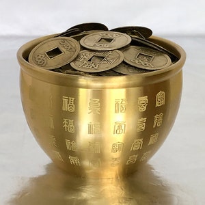 Pot d'argent Feng Shui, bol de richesse pour la prospérité et la bonne fortune 108 bénédictions