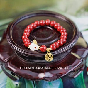 Feng Shui Lucky Fu Charm White Jade Rabbit Bracelet