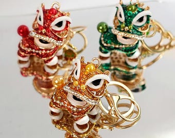 Mini Chinese Lion Dance Keychain Red Lion