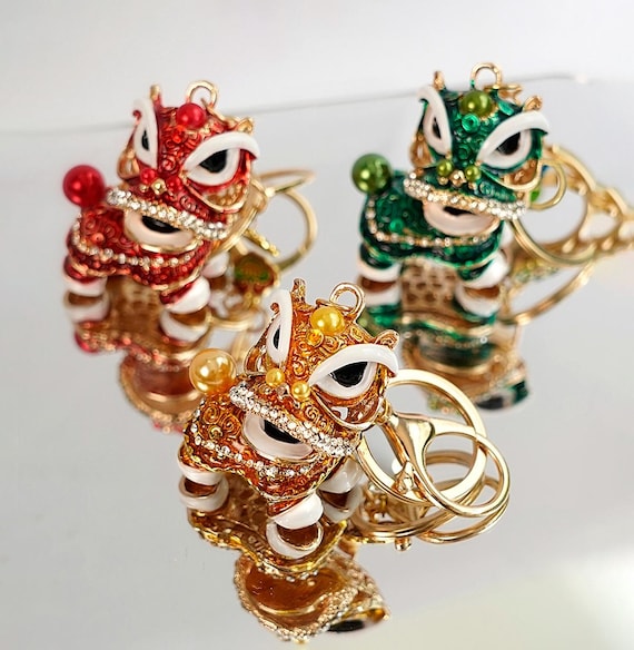 Chinese Lion Dance Keychain - Etsy