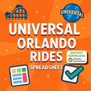 Universal Orlando Rides Spreadsheet | Ride Tracker & Trip Planner | Theme Park Checklist