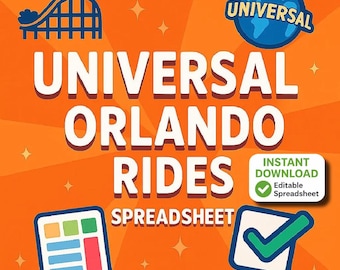 Universal Orlando Rides Spreadsheet | Ride Tracker & Trip Planner | Theme Park Checklist