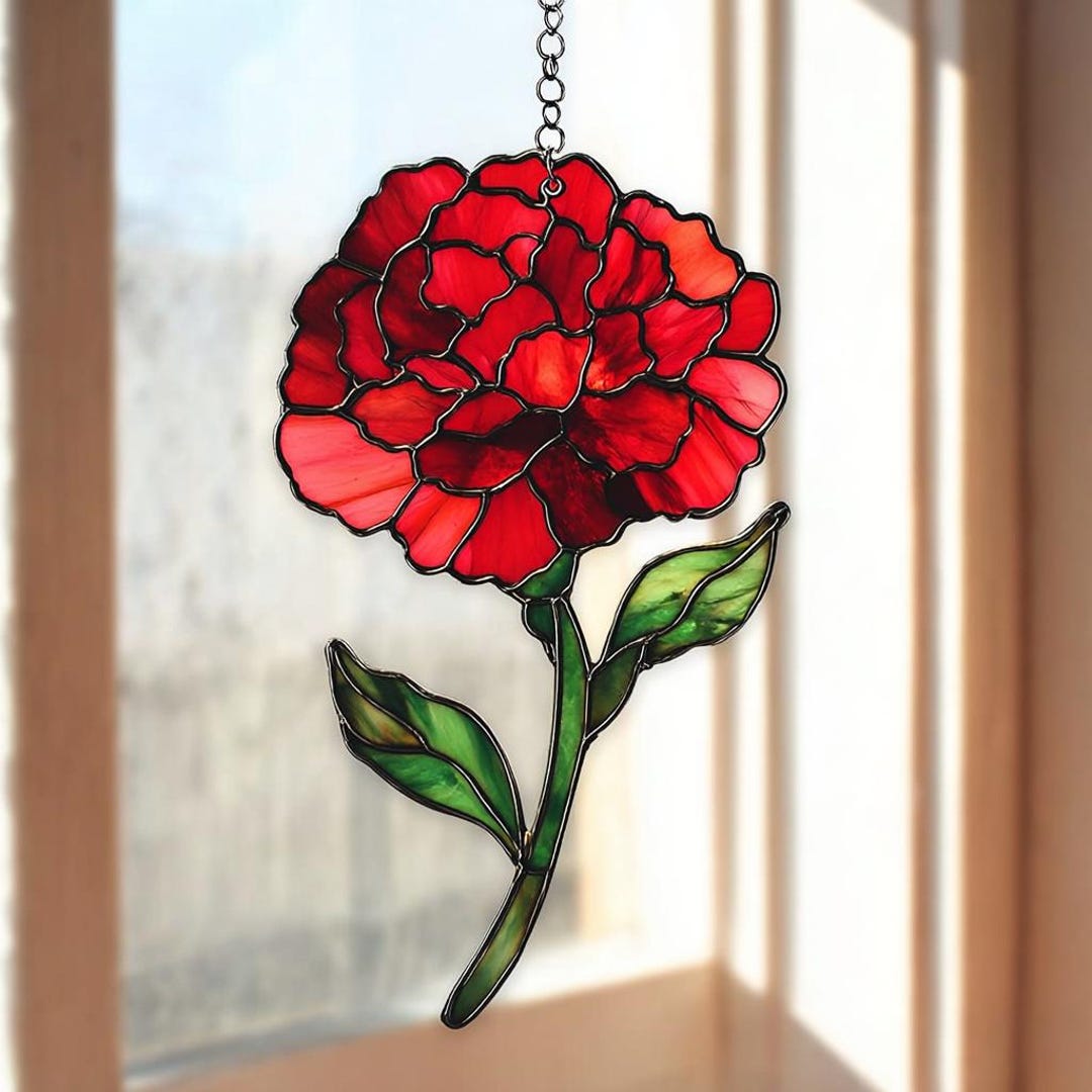 Personalized Carnation Suncatcher, Custom Birth Month Flower, Nature ...