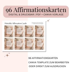 96 Affirmation Cards – Digital and Printable | Mindfulness and Inspiration | PDF + Canva Template | Positive Quotes & Self-Care