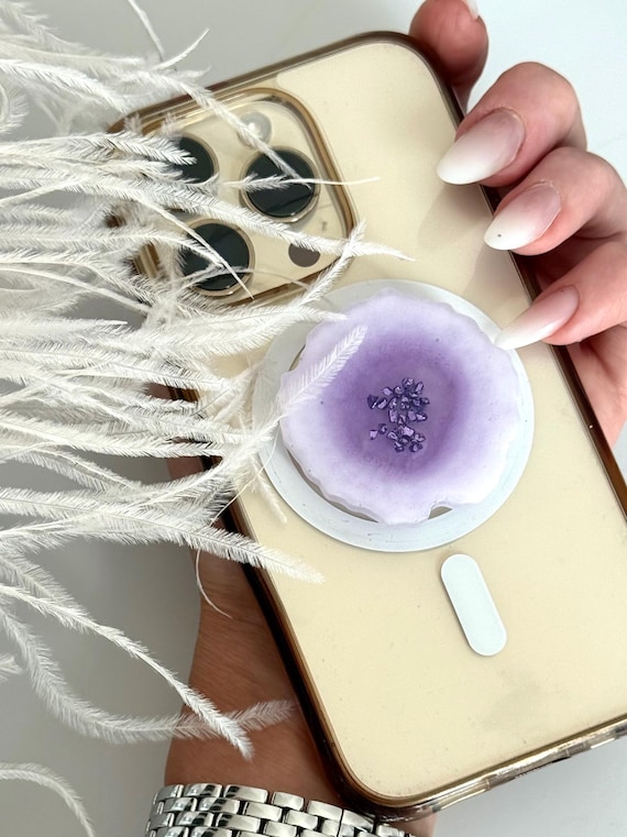 Resin Phone Grip With Glitter Handmade Adhesive Phone Holder