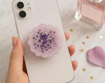 Resin Phone Grip with Glitter | Handmade Adhesive Phone Holder | Finger Grip for Smartphone | Pop Socket Alternative | Cute Resin Phone Acce