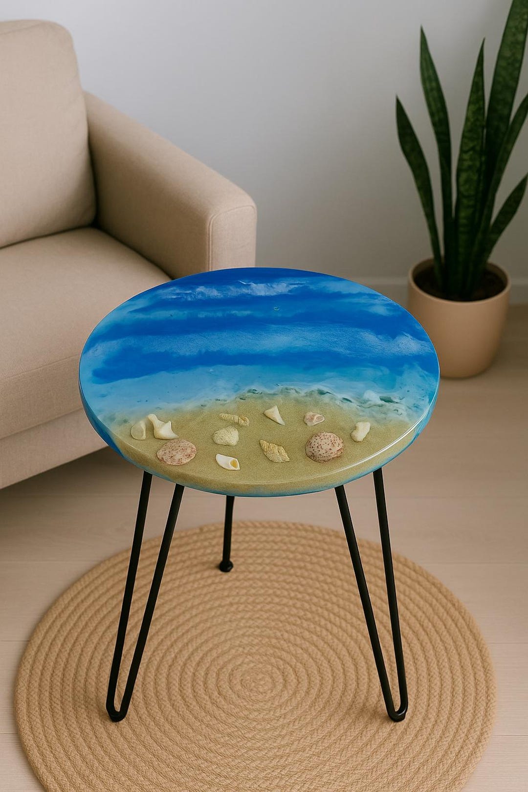 Handmade | Ocean-inspired Epoxy Resin Side Table With Seashells ...