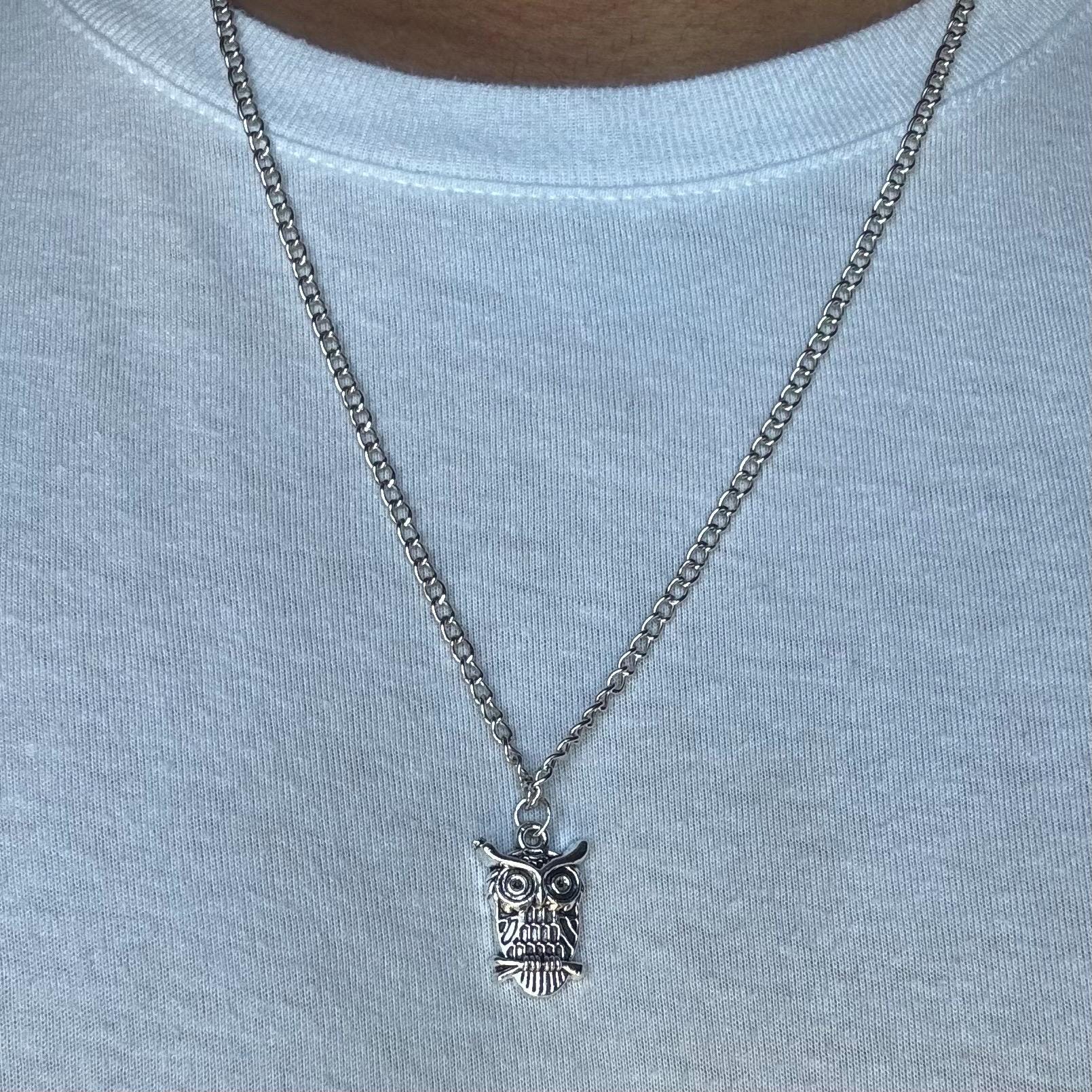 Silver Owl Charm Necklace: Customizable Animal Pendant