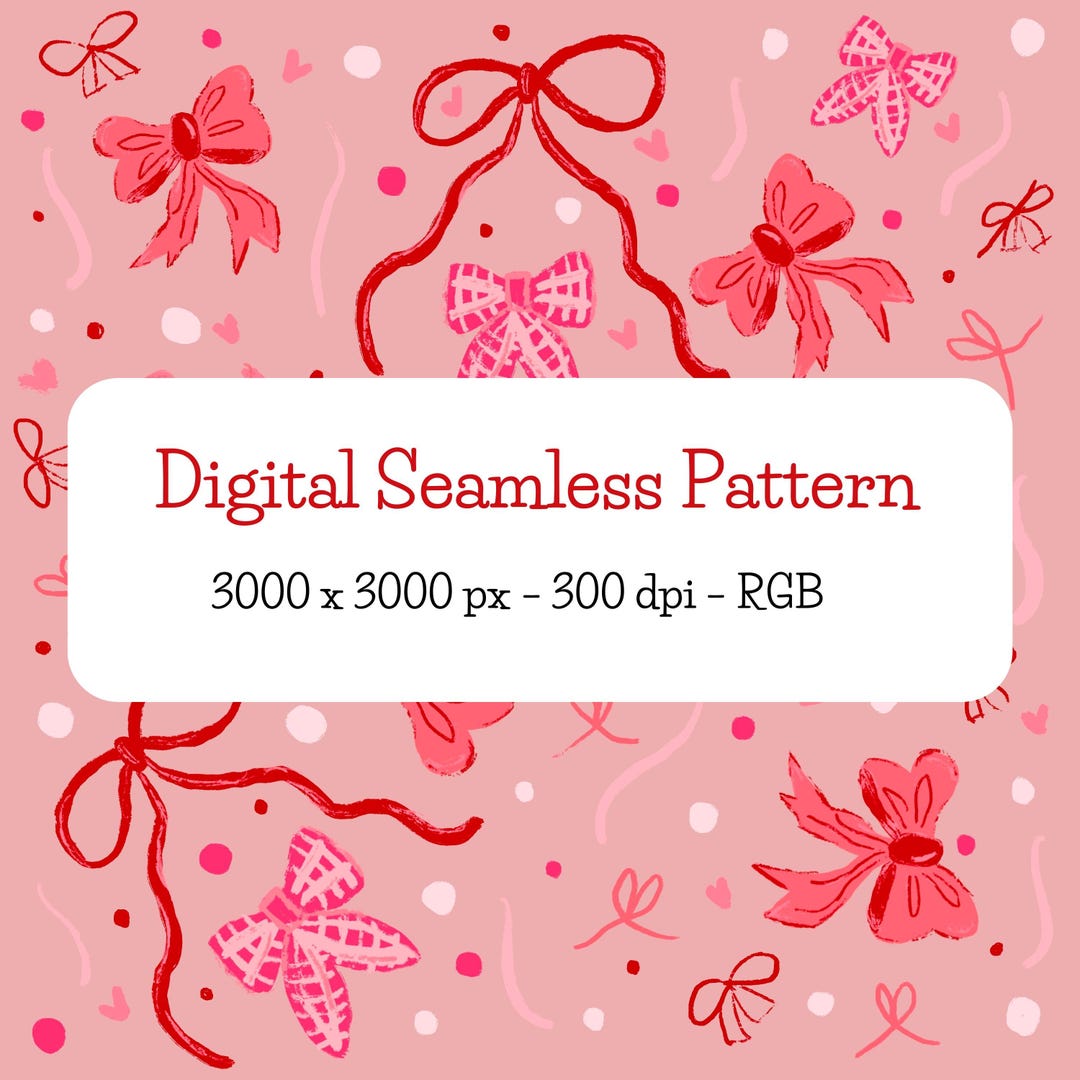 Seamless Valentine Pink Bows Pattern | Hand-drawn Art (digital Download ...